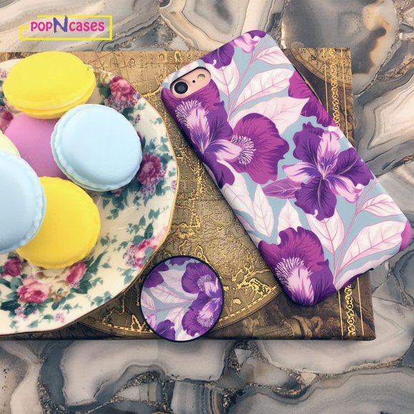 Purple Flower iphone case with matching grip - Picture 3 of 7